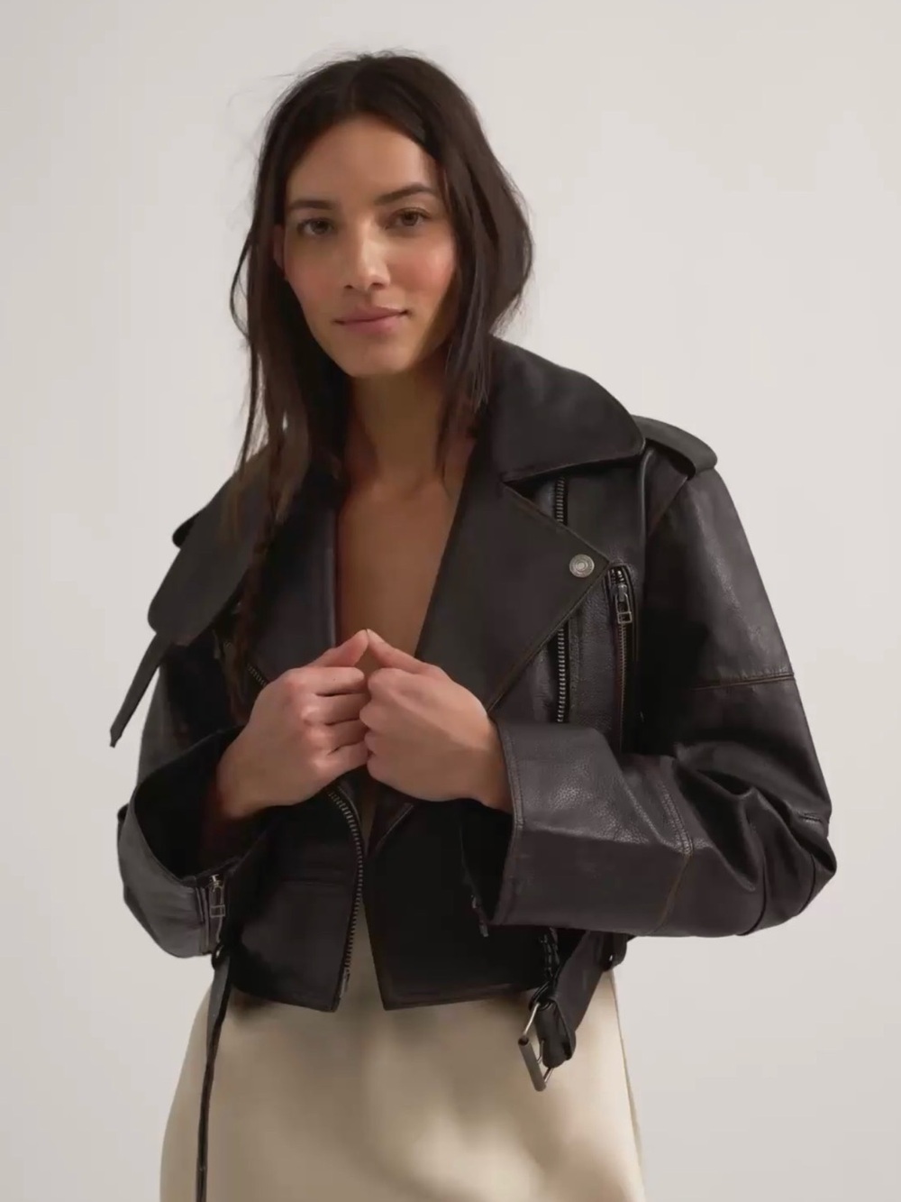 Free People We The Free Kiko Cropped Moto Leather Jacket in Black, NWT